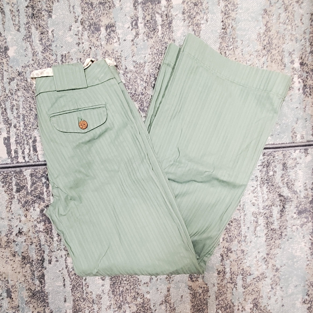 Green Stripe Wide-Leg Pants with Tie Waist Size 4 - Picture 2 of 7